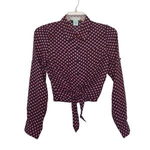Diva Appared Polka Dot Button Up Tie Front Shirt.